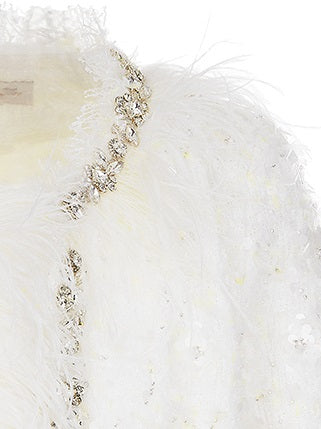 Wardrobes By Chen Elegant White Feather Short Jacket Short Skirt-Serene