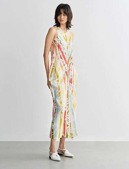COMME MOI Lv Yan designer summer beach sleeveless print waist dress - AVA.