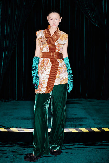 M essential Mackay designer quilted wide belt placket vest pant set- indira