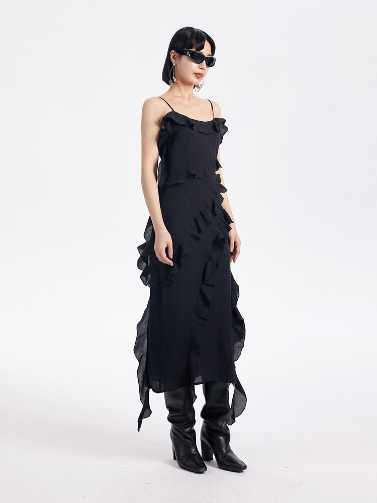 TINY IN ruffled side slit midi slip dress -KAKA