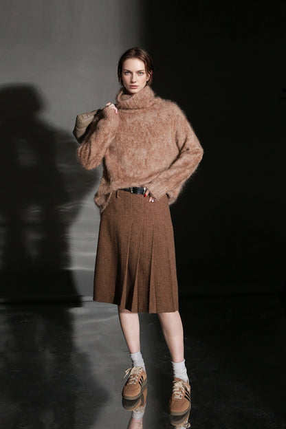 PIAOIN vintage woolen pleated premium skirt-LUCY