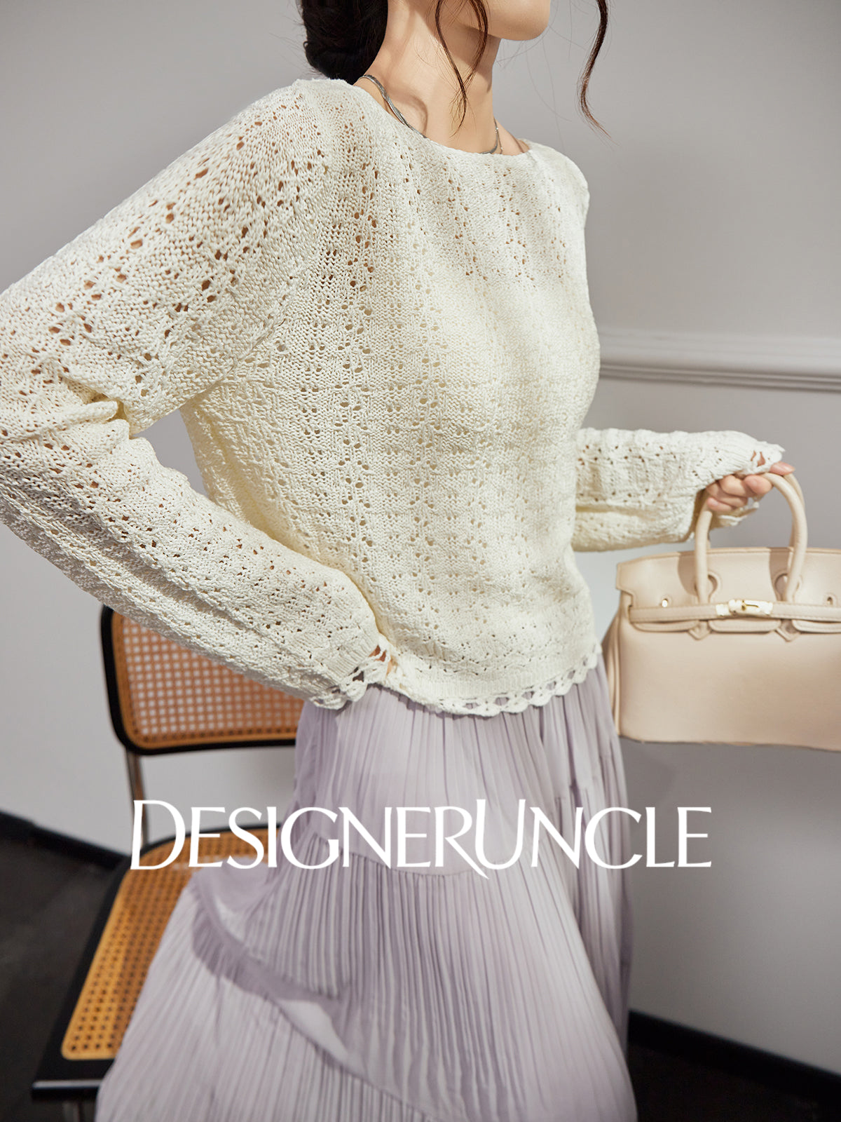 DGU "Suying" off-white knitted new air-quality versatile commuter top - Dana.