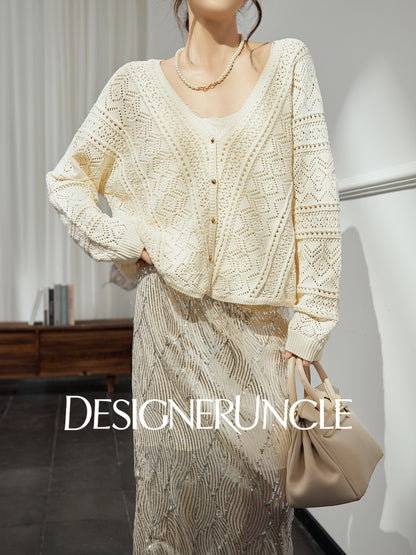 DGU "Light Grapefruit" apricot knitted sweater cut-out loose and versatile high-end top - GREC.