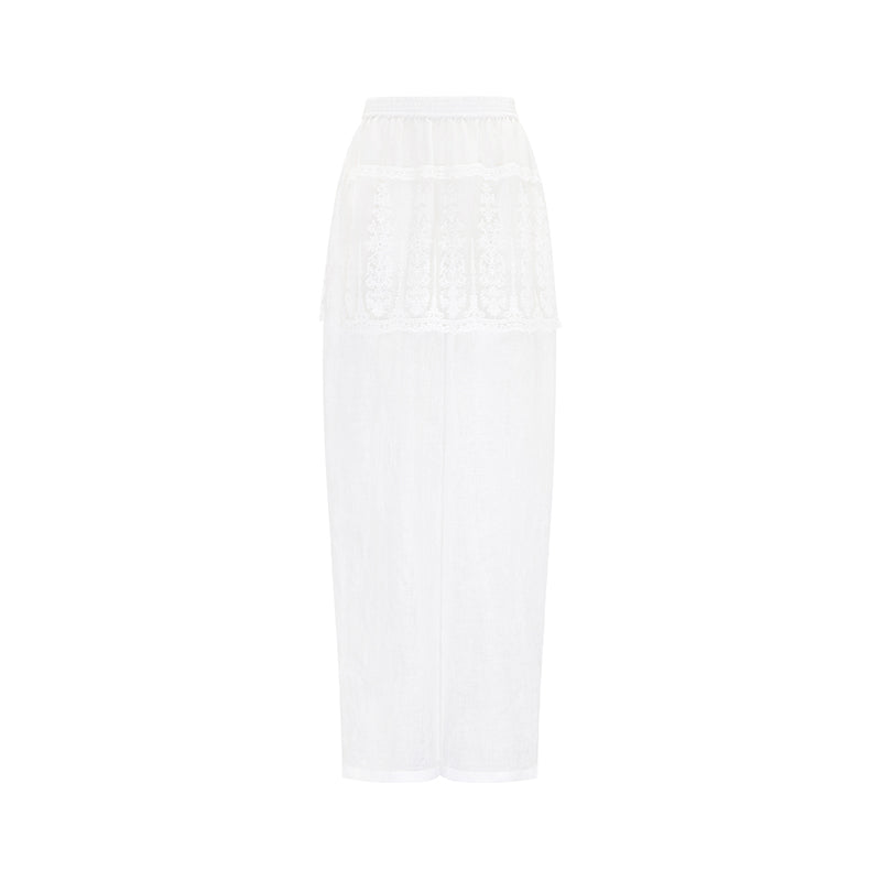 M essential Mackay designer Zen linen layered lace elasticated waist loose trousers - ZING.