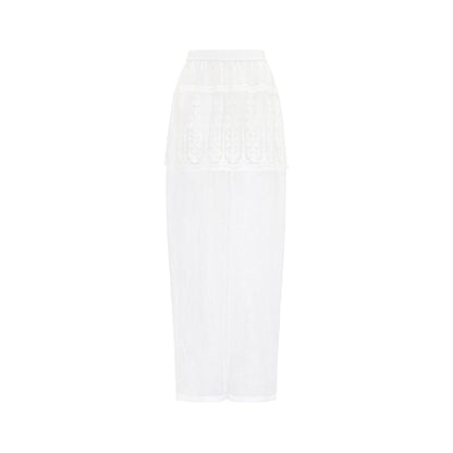 M essential Mackay designer Zen linen layered lace elasticated waist loose trousers - ZING.