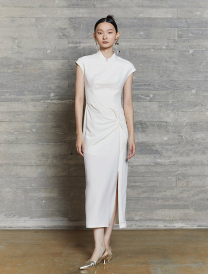 HECO acetate elegant red modified cheongsam dress women - leave.