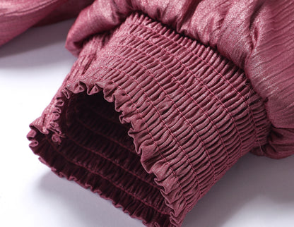 WANGXO Lumina Silk Satin Twill V-Neck Puff Sleeve Top - REYNA.