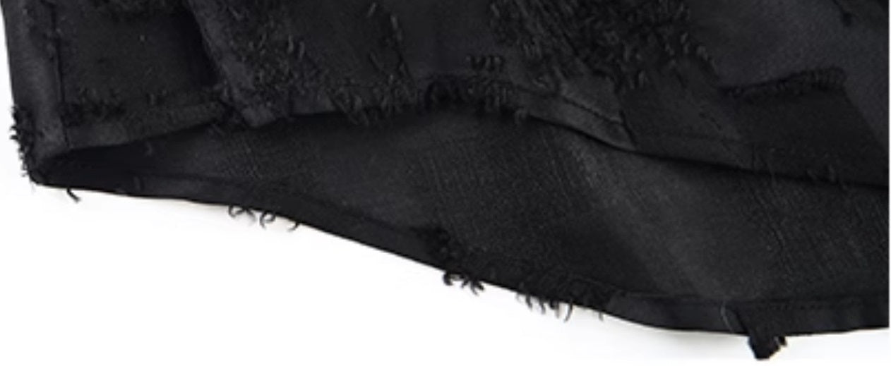 HECO Round Neck Square Tassel Design Texture Shirt Top Women - reign.