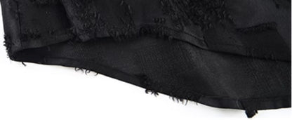 HECO Round Neck Square Tassel Design Texture Shirt Top Women - reign.