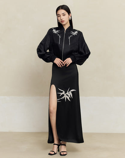 HECO Anti-Wrinkle Acetate black white maxi Skirt Women - where.