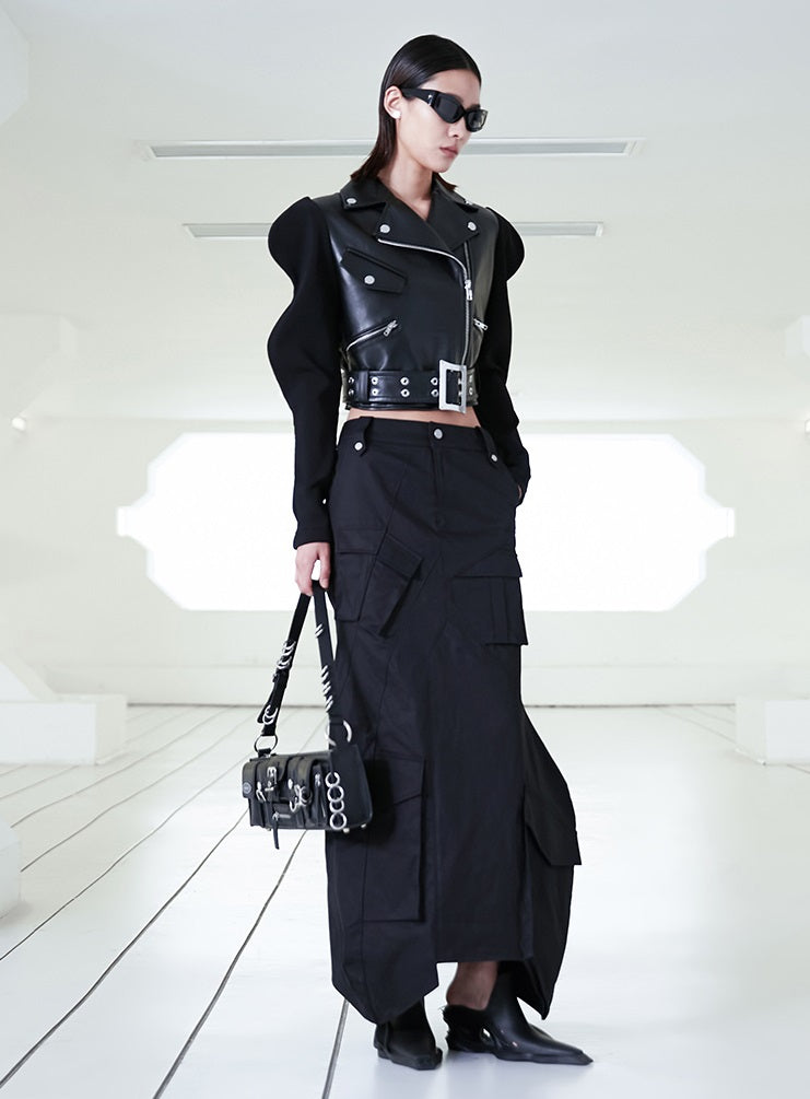 ANNAKIKI  geometric split workwear style skirt - JIHYO.