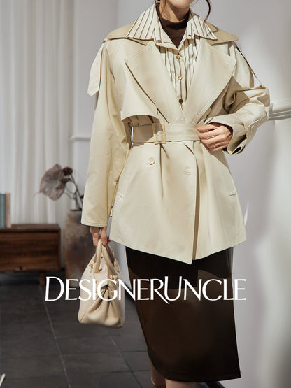 DGU "Curtain Walk" khaki long trench British style waist design jacket - Davina.