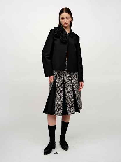 SERRER Black and white jacquard patchwork design pleated skirt - OLIVIA.
