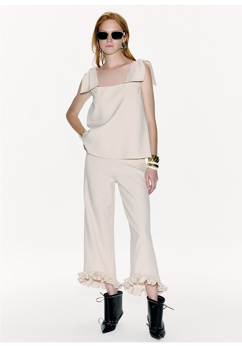 ATELIER MISS LU Genuine Hem Multilayer Rolled Straight Cropped Pants - JONAS