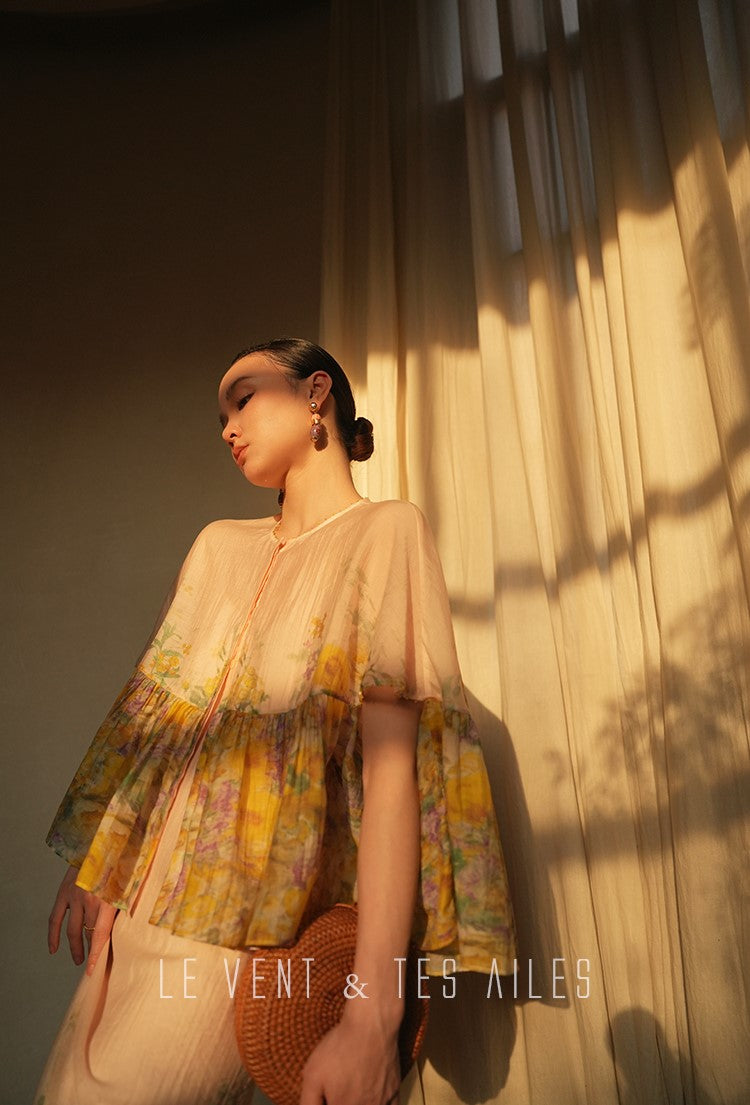 LE VENT&TES AILES Artistic 100% Silk  floral Printed Dress - NINA