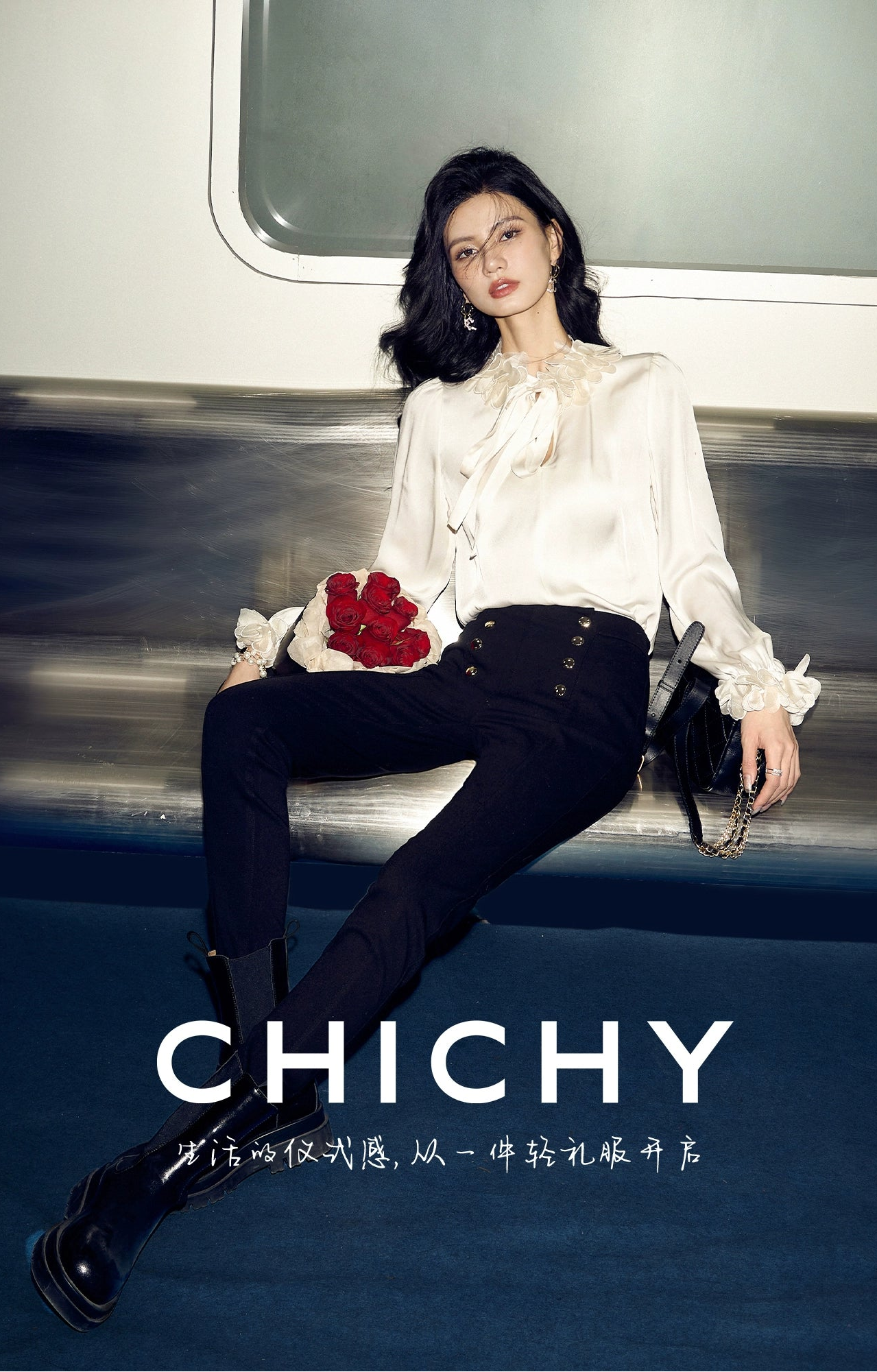 CHICHY French high-end narrow black slim small leg long pants-MIZU