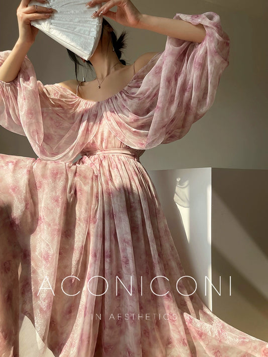 Aconiconi Luxury Floral Strapless Off Shoulder Cowl Top  Long Skirt - Flower Fairy