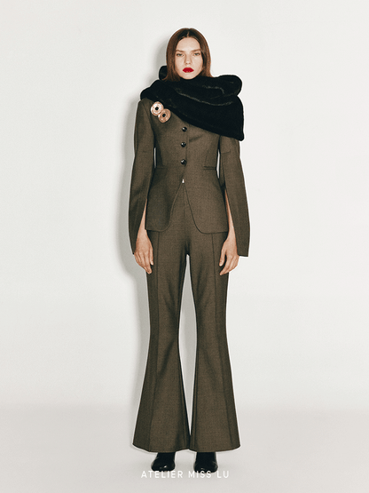ATELIER MISS LU Slit Sleeve Cinched Waist Wool Blazer - MORGAN.