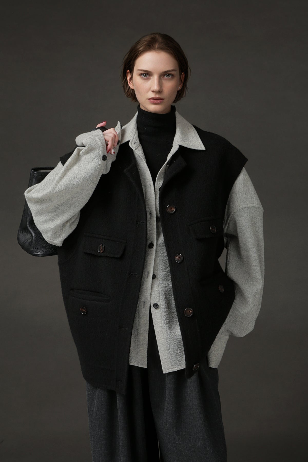 PIAOIN Luxury Old Money Style Wool Shirt Women's Single Breasted Shirt-FERA