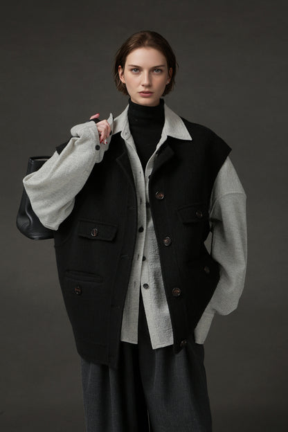 PIAOIN Luxury Old Money Style Wool Shirt Women's Single Breasted Shirt-FERA