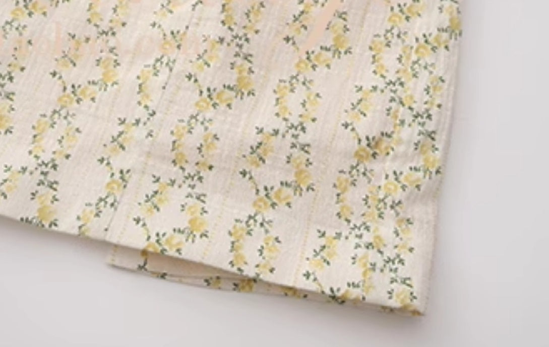 Le Palais Vintage floral goose yellow cotton slim maxi dress-BERRY.