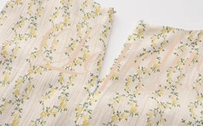 Le Palais Vintage floral goose yellow cotton slim maxi dress-BERRY.