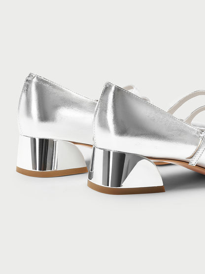 Pjjuu French Silver Mary Jane Small Leather Shoes  - BROKE