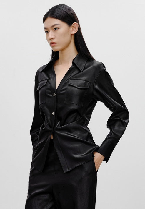 COMME MOI Lu Yan designer waist shirt triacetate commuter shirt top - NOVA.