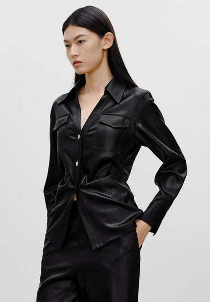 COMME MOI Lu Yan designer waist shirt triacetate commuter shirt top - NOVA.