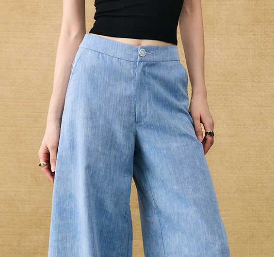 HECO Chinese Old Money Linen Bootcut Slacks Slim Wide-leg Pants - GLADE.