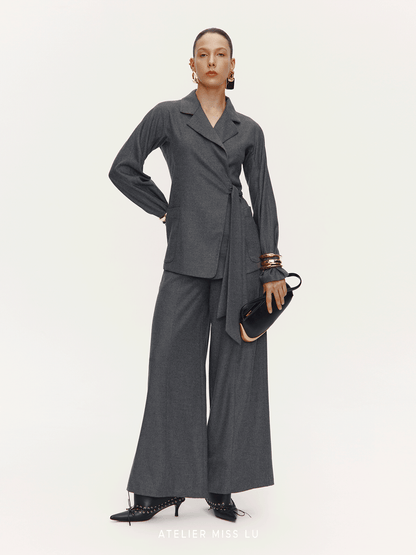 ATELIER MISS LU Sheep Wool Blend Wide-Leg Suit Pants - ISAN