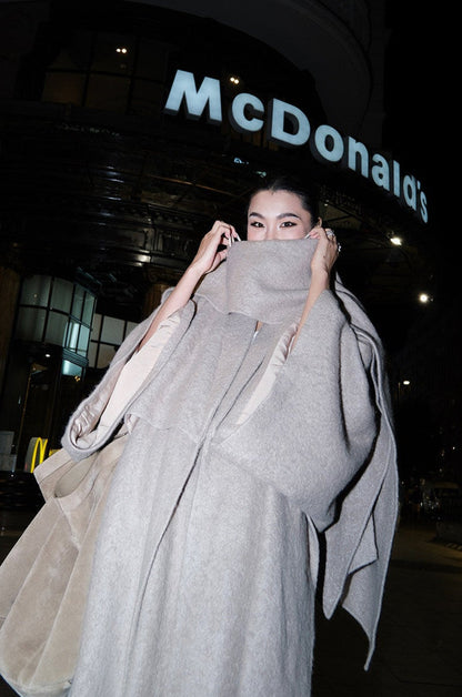 MEI SANGUAN Scarf-Detail Loose Woolen Skirt Suit- JADEN