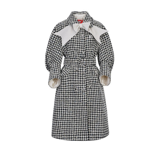 FAME leather big bow tweed houndstooth coat - Cara