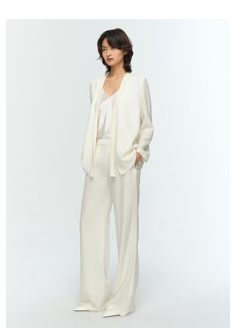 COMME MOI Lu Yan designer's new women's commuter collarless silk wool streamer suit - MARTHA.