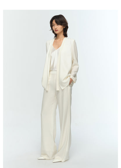 COMME MOI Lu Yan designer's new women's commuter collarless silk wool streamer suit - MARTHA.