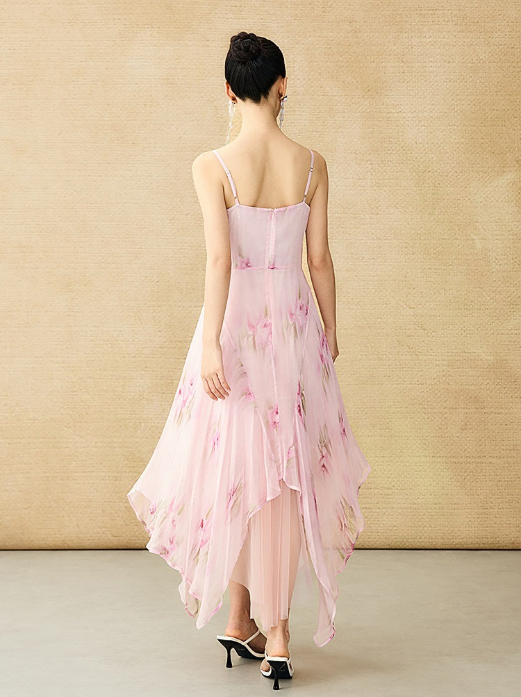 HECO Chinese Style Silk Chiffon Slip Summer Water Ripple Print Long Skirt - PEKKER.