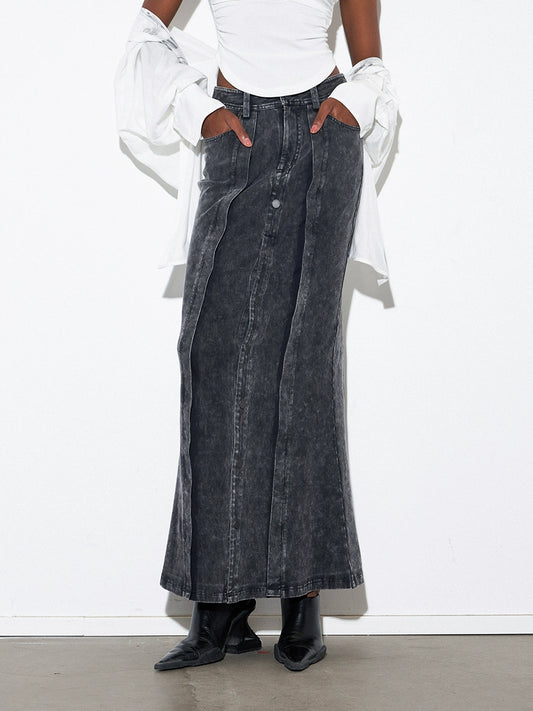 ANNAKIK autumn niche designer gray black two-piece denim skirt-NAYUTA