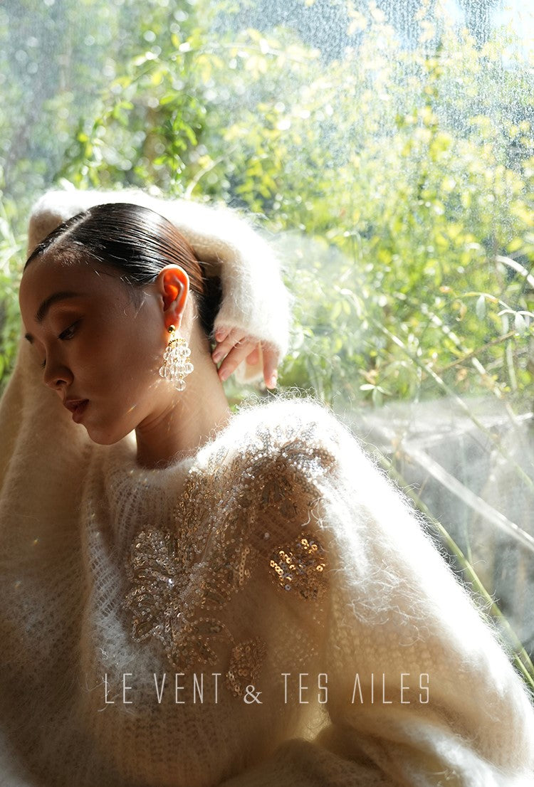 LE VENT&TES AILES high-luxury furry sequin-embroidered alpaca spring sweater-LILY