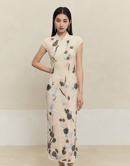 HECO Rose Bead Embroidery Slim Cheongsam Dress Women - STAGE.