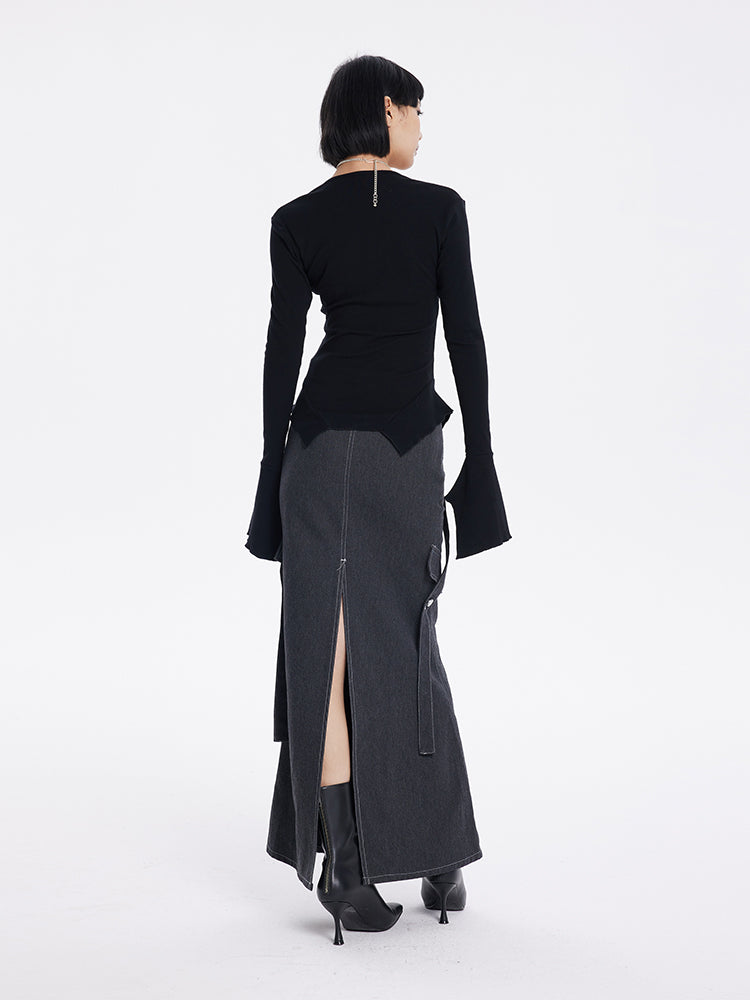 TINY IN bell sleeve square neck knitted top- guy