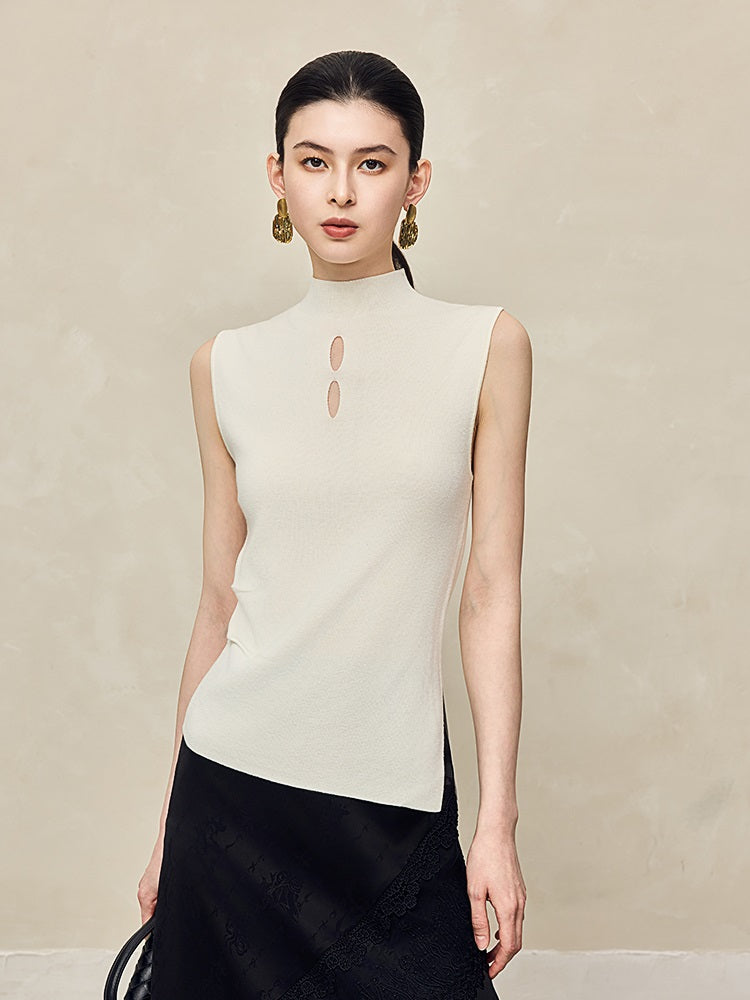 HECO Asymmetrical Wool Blend Sleeveless Mock Neckline Top- CHOOSE.
