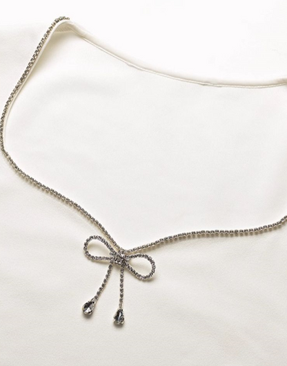 YES BY YESIR |  Diamond Bow Short Sleeve Casual Top-LYANNE.