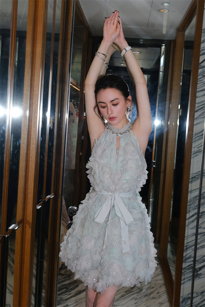 Wardrobes by Chen Luxury Pastel Green Ribbon Floral wedding guest bridal Dress-Onna