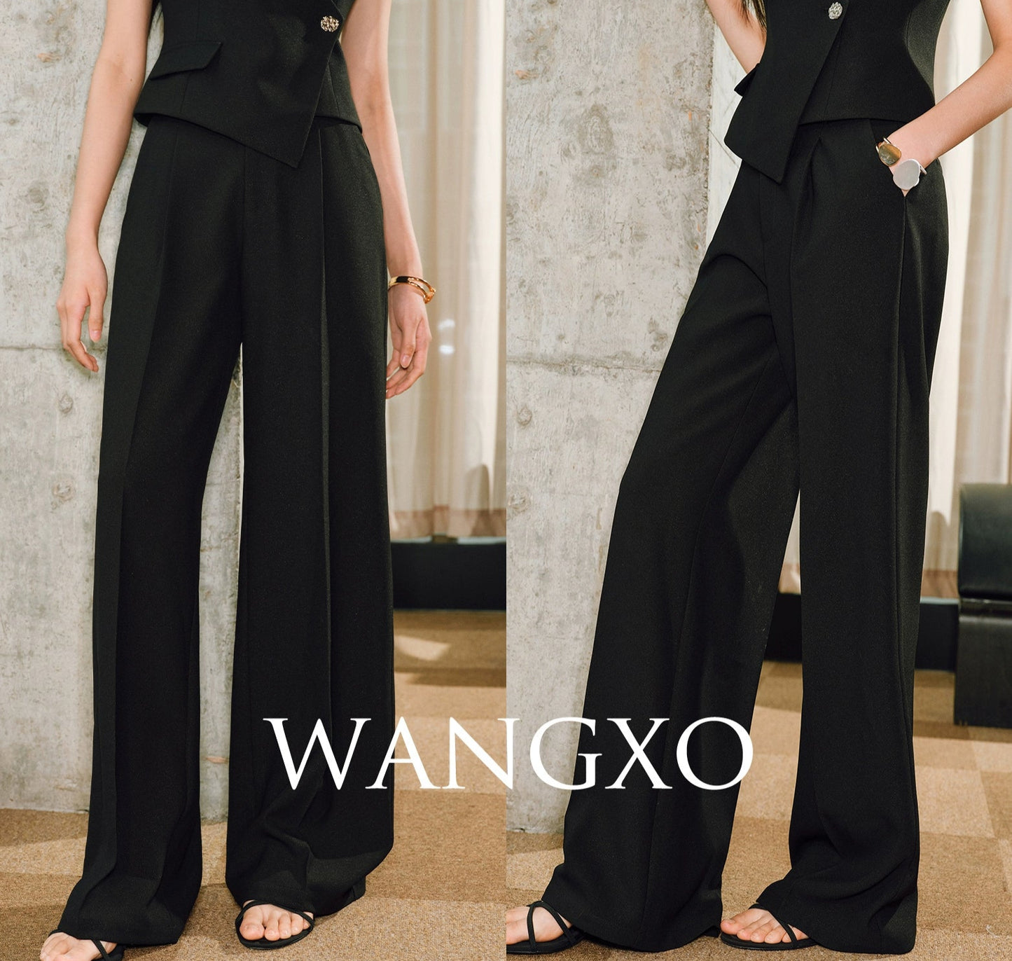 WANGXO | Cool Skin-Friendly Slanted Vest & Single-Pleated Trousers Elegant Suit- VEDA