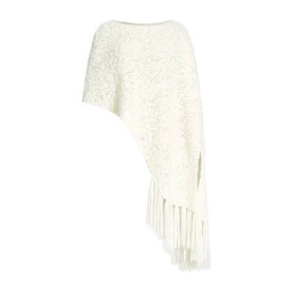 ZHUCHONGYUN crew neck edelweiss fringed knit cover-up shawl jacket-BROCADE.