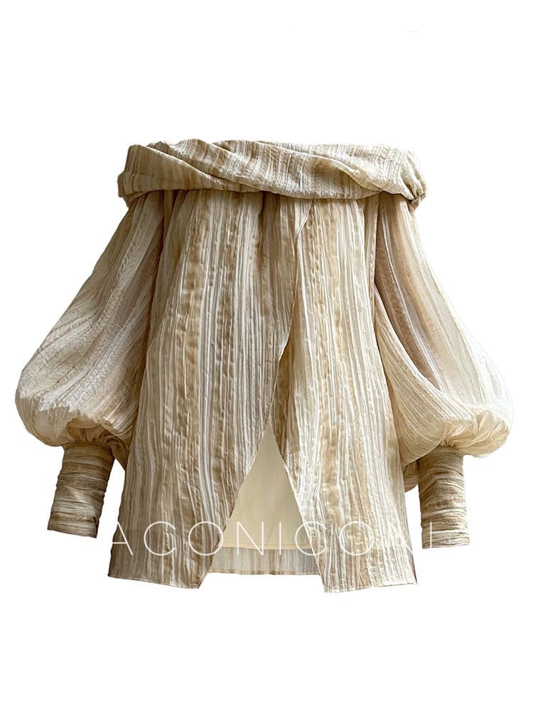 Aconiconi Elegant Wave Pattern Long Sleeve Loose Wedding Guest Dress- Dune