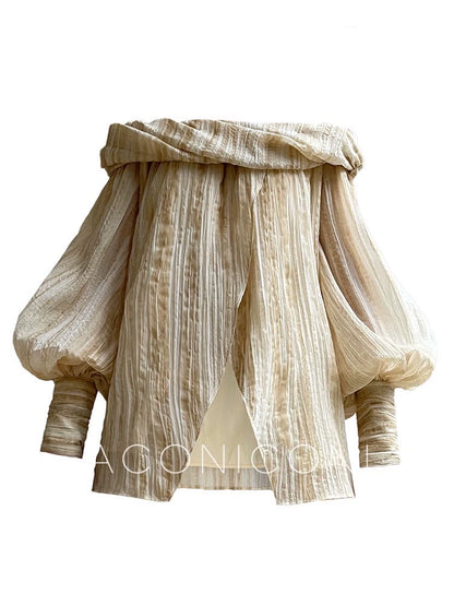 Aconiconi Elegant Wave Pattern Long Sleeve Loose Wedding Guest Dress- Dune