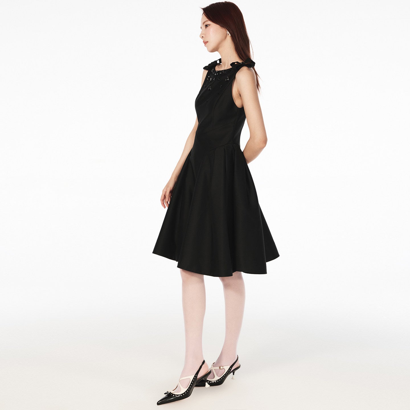 FAME bow beaded waist umbrella pendulum dress - SADIE