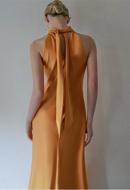 GOUDIN French orange slim long skirts dresses-LIM.