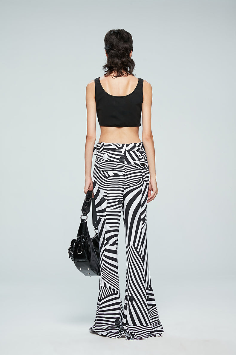 ANNAKIKI black and white contrasting special-shaped striped bootcut trousers for women-HIRANO